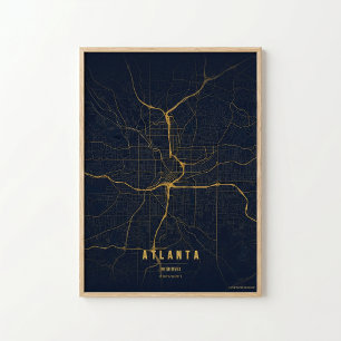 Atlanta Goldkarte Druck Georgia Wandkunst Poster G