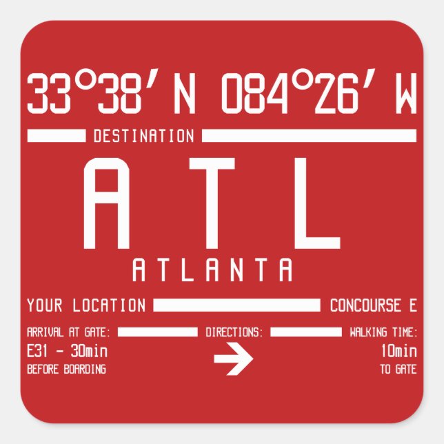 Atlanta International Aviation Airport Code Quadratischer Aufkleber (Vorderseite)