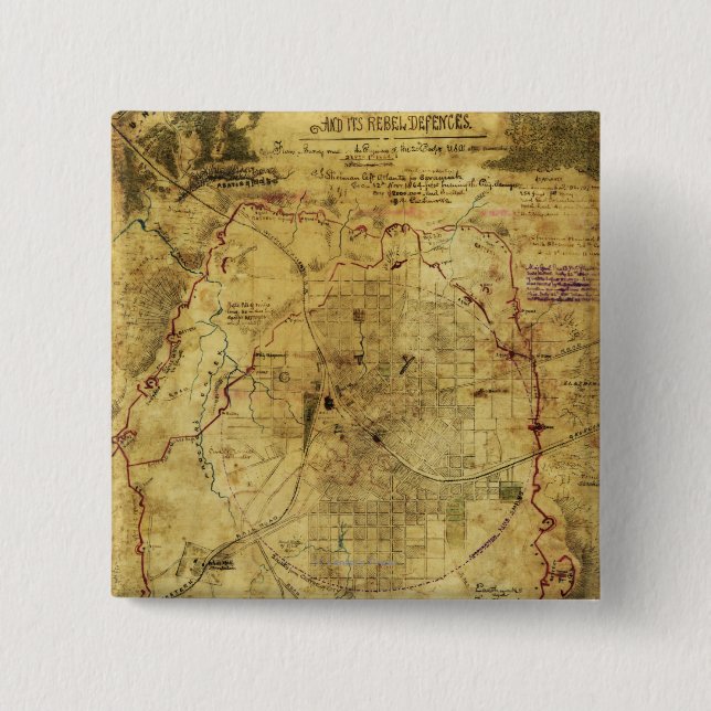 Atlanta-Kampagne - Panorama-Karte des Zivilen Krie Button (Vorderseite)