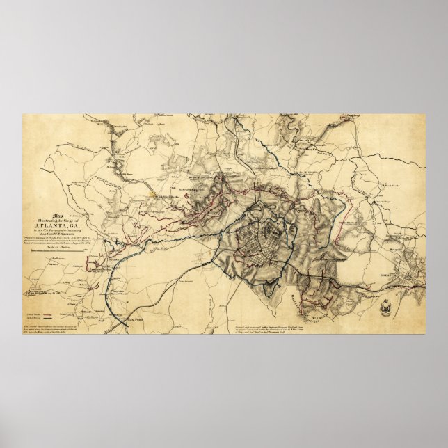 Atlanta-Kampagne - Panorama-Karte des Zivilen Krie Poster (Vorne)