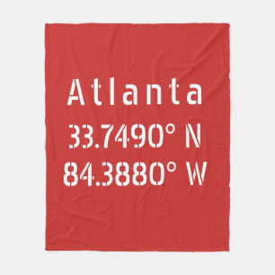 Atlanta Latitude & Longitude Red Fleecedecke