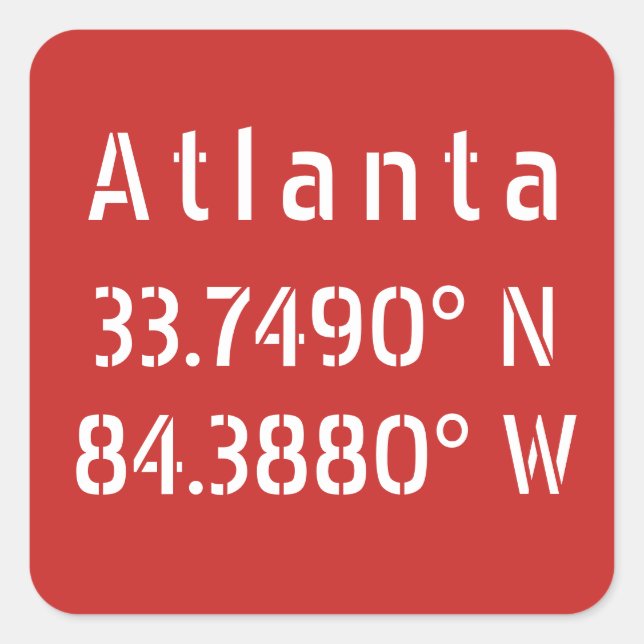 Atlanta Latitude Longitude Red Quadratischer Aufkleber (Vorderseite)