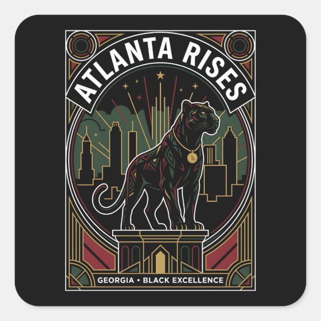 Atlanta Rises Black Panther Black Excellence Art Quadratischer Aufkleber (Vorderseite)