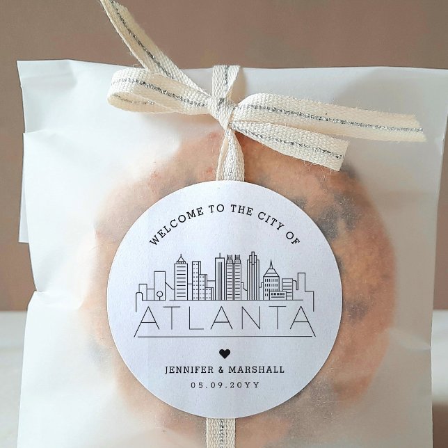 Atlanta Skyline | Begrüßung Runder Aufkleber (Add these favor stickers as wonderful touch to make your wedding favors stand out! )