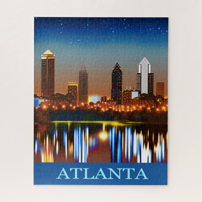 Atlanta Skyline by Night mit Reflections Jigsaw P (Vertikal)