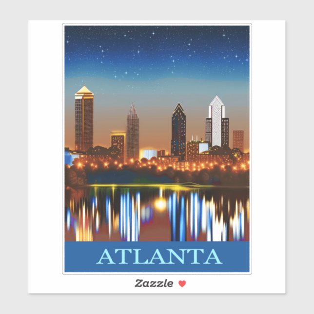 Atlanta Skyline by Night with Reflections Aufkleber (Blatt)