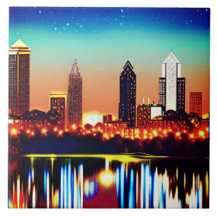 Atlanta Skyline by Night with Reflections Fliese