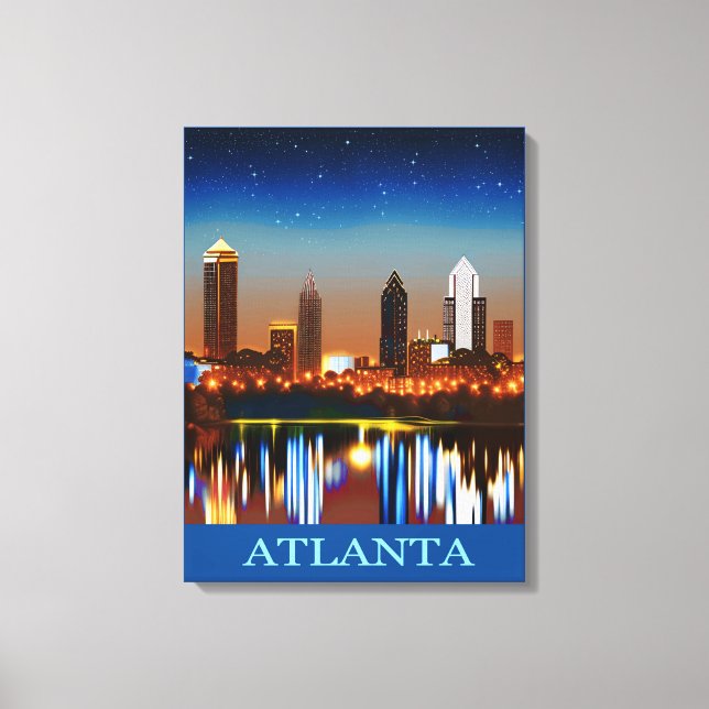 Atlanta Skyline by Night with Reflections Leinwanddruck (Vorderseite)