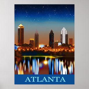 Atlanta Skyline by Night with Reflections Poster