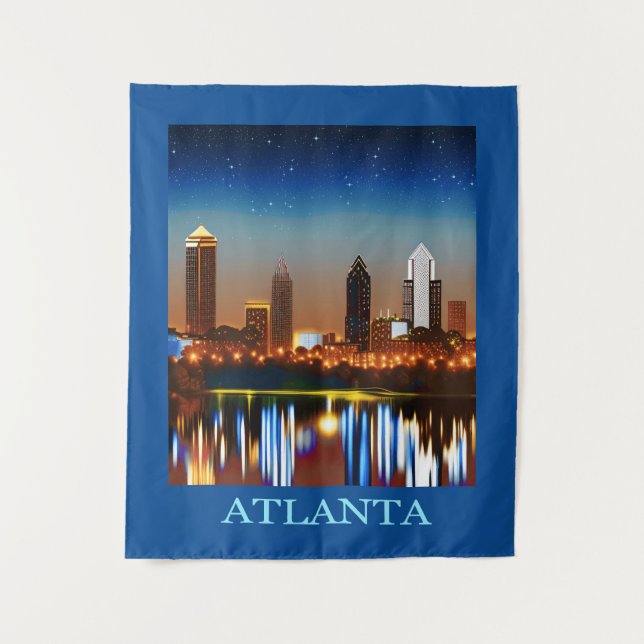 Atlanta Skyline by Night with Reflections Wandteppich (Vorderseite)
