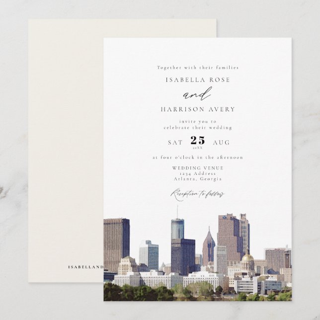 Atlanta-Skyline-Hochzeit Einladung (Vorne/Hinten)