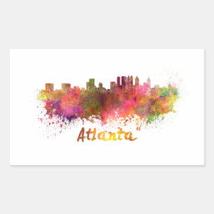 Atlanta skyline im Watercolor splatters with clipp Rechteckiger Aufkleber