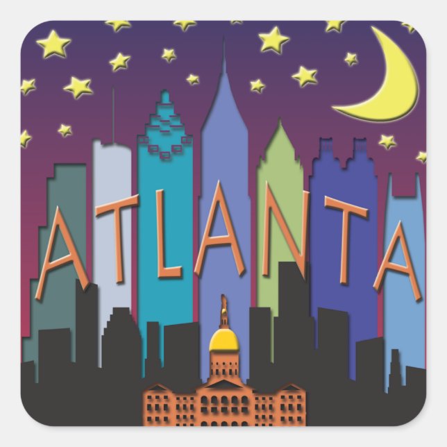 Atlanta Skyline-Megafarbe Quadratischer Aufkleber (Vorderseite)