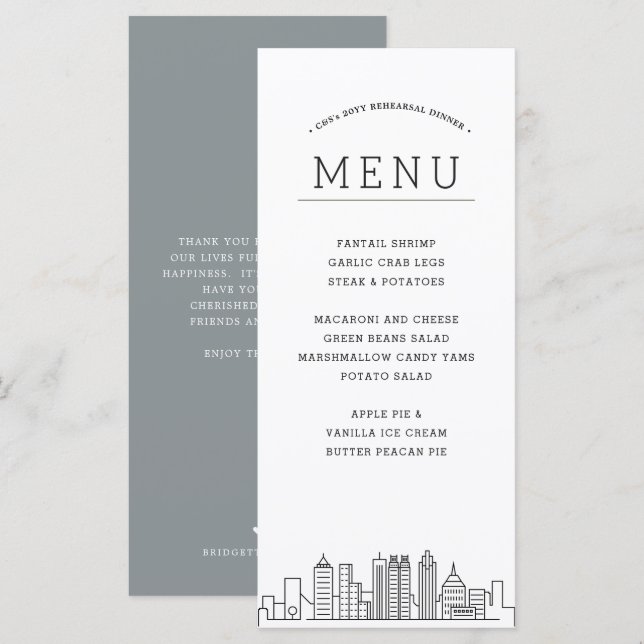 Atlanta Skyline | Menü für Hochzeiten Menükarte (Vorne/Hinten)