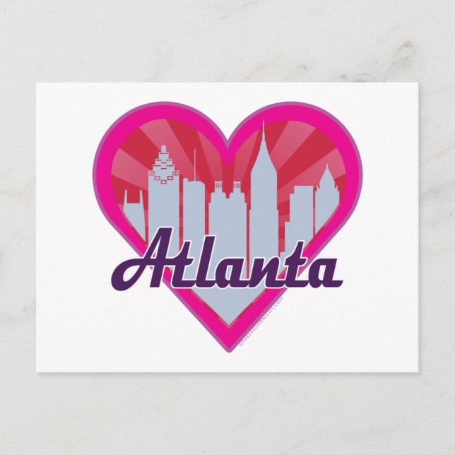 Atlanta Skyline Sunburst Herz Postkarte (Vorderseite)