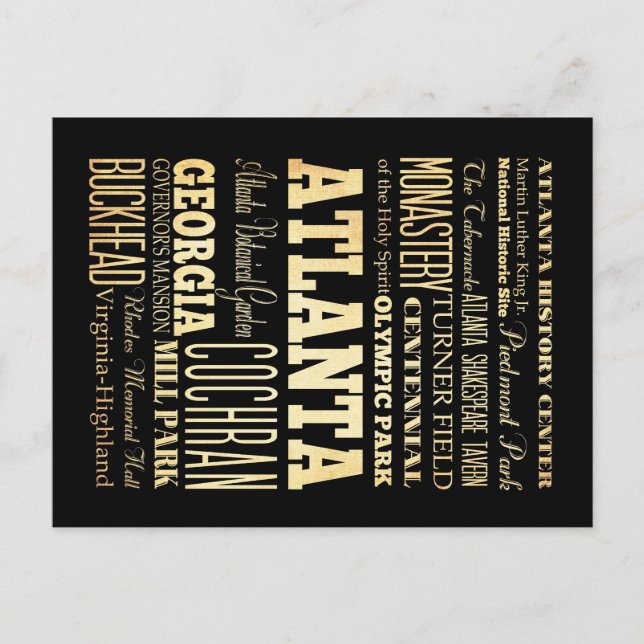 Atlanta Stadt Georgien Staat Typografie Kunst Postkarte (Vorderseite)