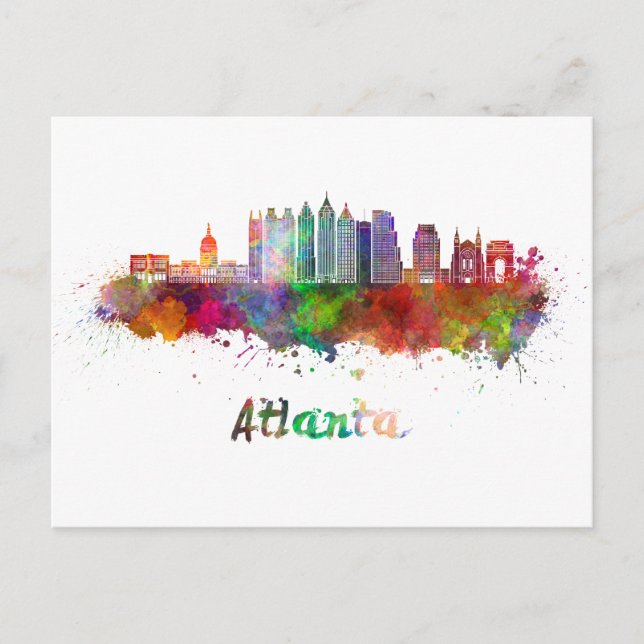 Atlanta V2 skyline im Watercolor Postkarte (Vorderseite)