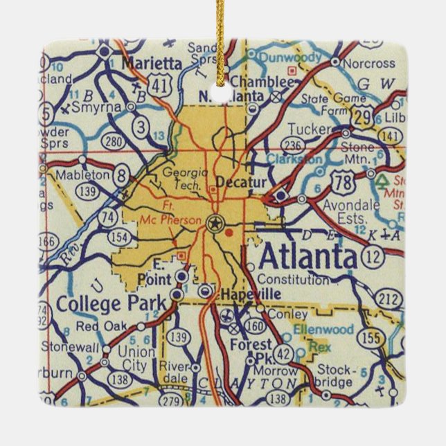 Atlanta Vintage Karte Keramikornament (Rückseite)