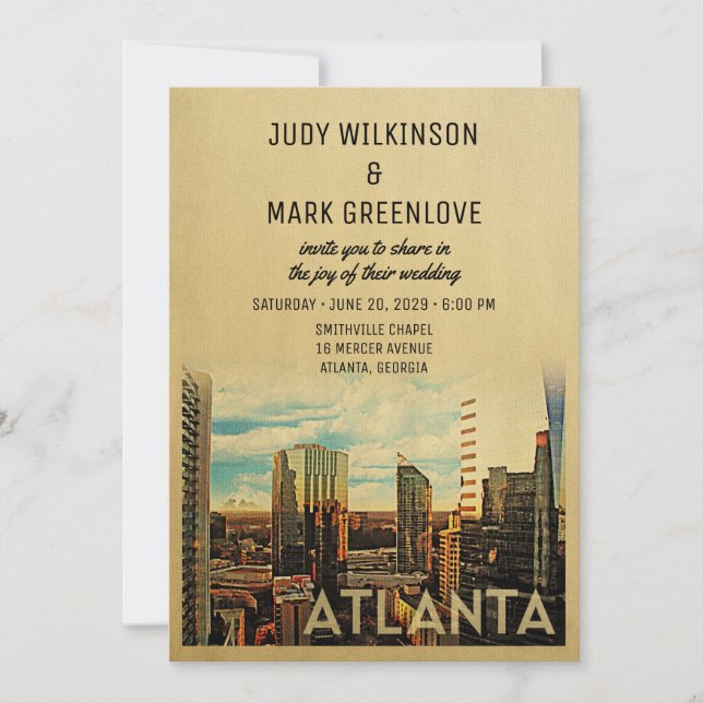 Atlanta Wedding Einladung Vintag Mitte des Jahrhun (Vorderseite)