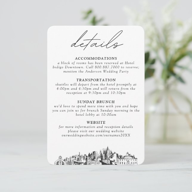 Atlanta Wedding kleine vertikale Details Begleitkarte (Stehend Vorderseite)
