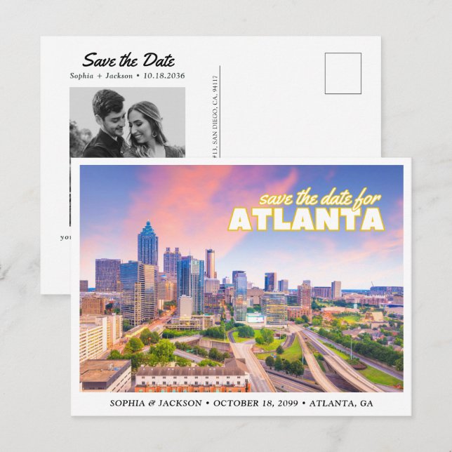 Atlanta Wedding Save the Date Skyline Postcard Postkarte (Vorne/Hinten)