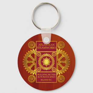 Atlantean Steamworks - Gold & Red auf Cherrywood Schlüsselanhänger