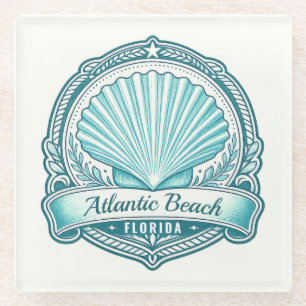 Atlantic Beach FL Küsten-Meeresschalen-Emblem Glasuntersetzer