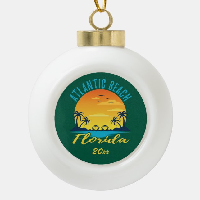 Atlantic Beach Florida Palm Trees Sunset Keramik Kugel-Ornament (Vorderseite)