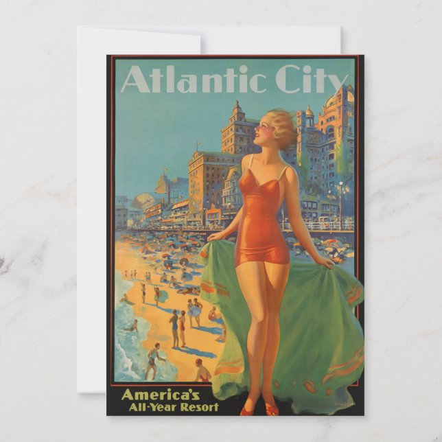 Atlantic City Beauty Vintages Kunstwerk Einladung (Rückseite)