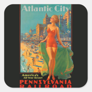 Atlantic City Beauty Vintages Kunstwerk Quadratischer Aufkleber
