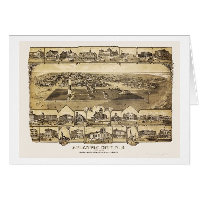 Atlantic City, carte panoramique de NJ - 1880 (Devant horizontal)