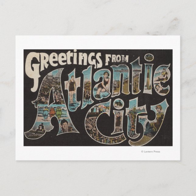Atlantic City, New Jersey - Große Buchstabenszenen Postkarte (Vorderseite)