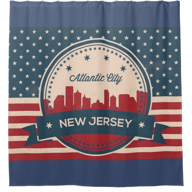 Atlantic City New Jersey Retro Skyline Duschvorhang (Vorderseite)