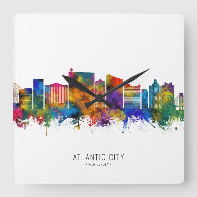 Atlantic City New Jersey Skyline Quadratische Wanduhr (Vorderseite)