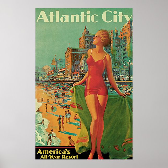 Atlantic City, New Jersey Vintage Travel Poster (Vorne)