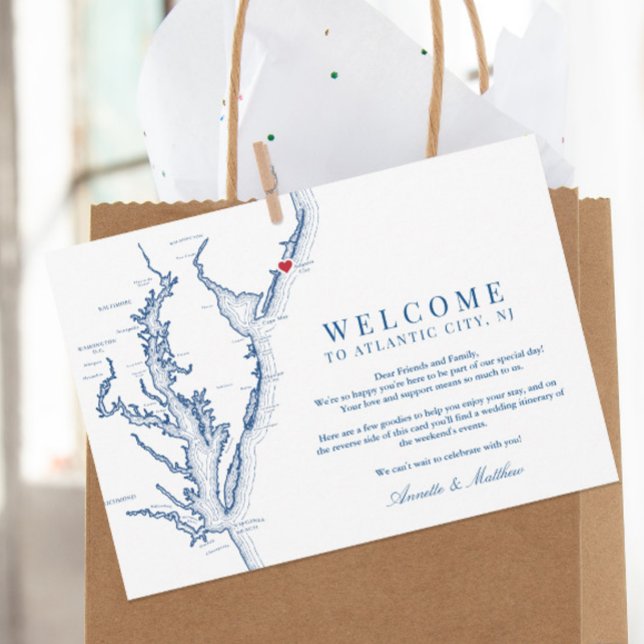 Atlantic City New Jersey Wedding Welcome Itinerary Dankeskarte (This Atlantic City NJ welcome letter includes a wedding itinerary schedule of events on the back)