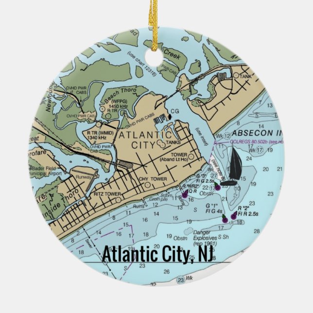 Atlantic City NJ Chart Keramik Ornament (Hinten)