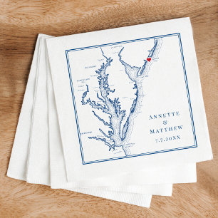 Atlantic City NJ Elegant Navy Blue Map Wedding Serviette