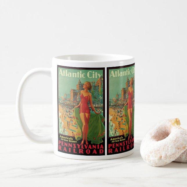 Atlantic City Resort, Pennsylvania Railway Travel Kaffeetasse (Mit Donut)
