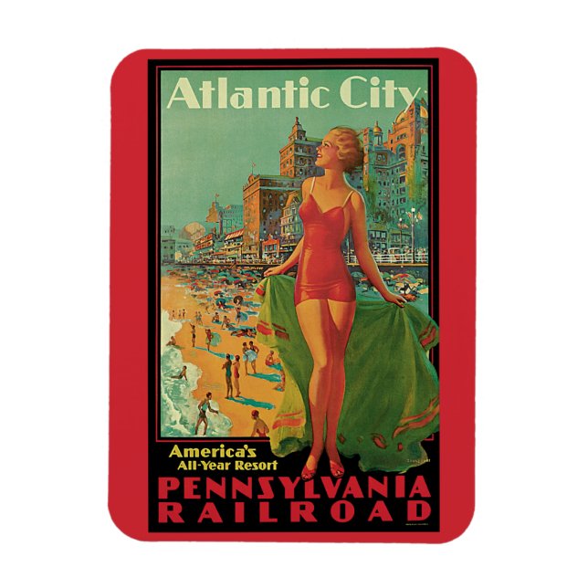 Atlantic City Resort, Pennsylvania Railway Travel Magnet (Vertikal)