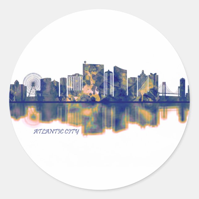Atlantic City Skyline Runder Aufkleber (Vorderseite)
