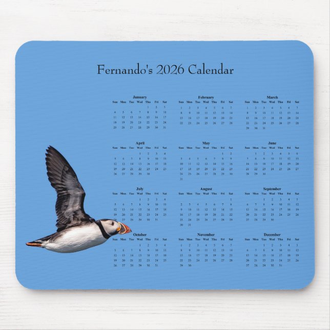 Atlantic-Puffin: 2026 Kalender anpassen Mousepad (Vorne)