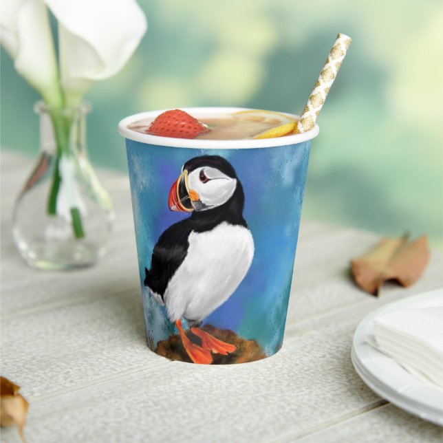 Atlantic Puffin Bird - Clown Beak - Malerei Pappbecher (In Situ)