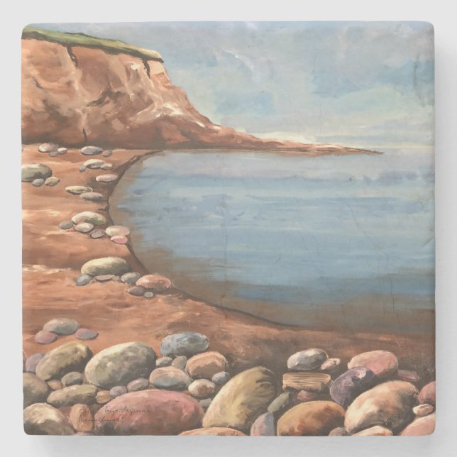 Atlantic Sea Coast Hand Painted Steinuntersetzer (Vorderseite)