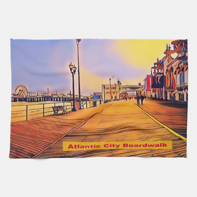 Atlantik City Beach Boardwalk Pop Art Geschirrtuch (Horizontal)