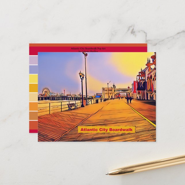 Atlantik City Beach Boardwalk Pop Art Postkarte (Vorderseite/Rückseite Beispiel)