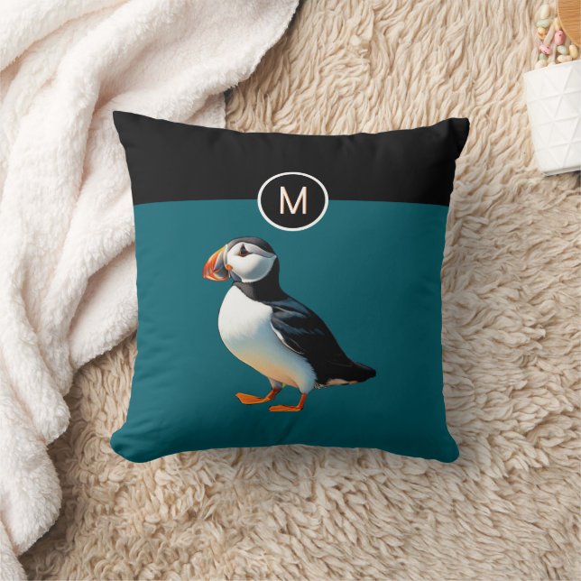 Atlantik Puffsküste Bird Wildlife Mit Monogramm Kissen (Decke)