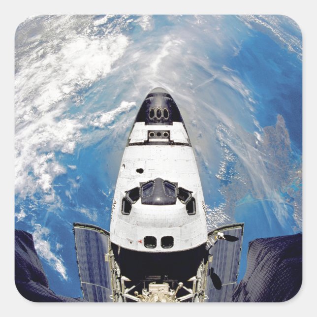 Atlantis Earth Orbit Quadratischer Aufkleber (Vorderseite)