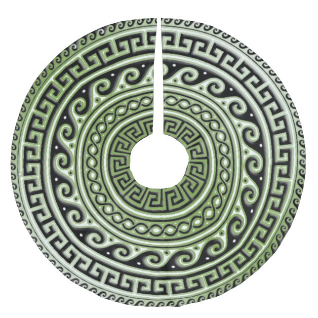 Atlantis Grüner griechischer Schlüssel Polyester Weihnachtsbaumdecke (Vorderseite)
