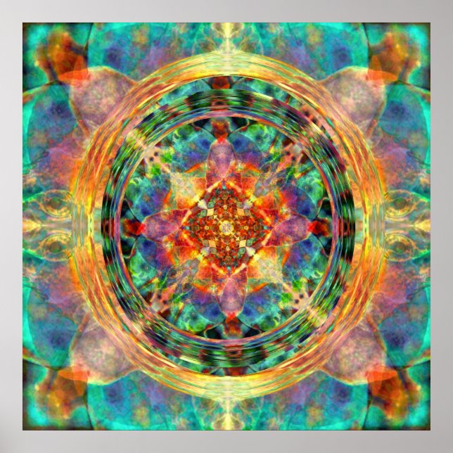 Atlantis inspired Rainbow Mandala Blue and Gold Poster (Vorne)